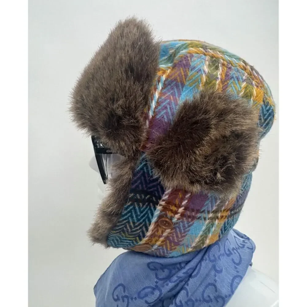 Manhattan Company Tweed Faux Fur Hat Insulated Lining Winter Hat